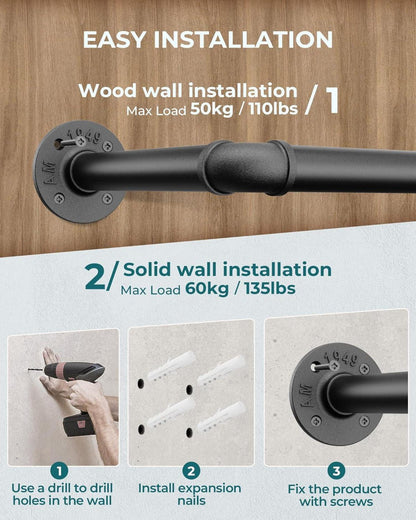 Wandmontiertes Kleidergestell für Garderobe und Waschküche 97cm Schwarz