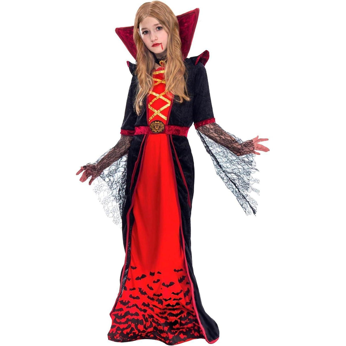 Vampir Königin Kostüm Mädchen Deluxe Set Halloween Viktorianisch XL