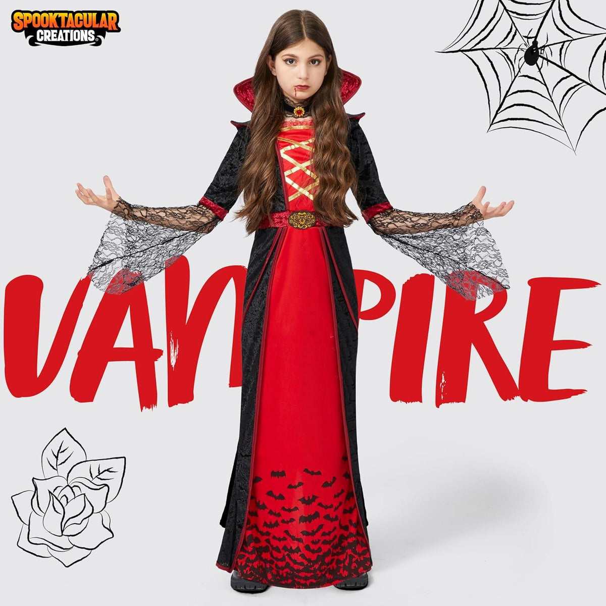 Kinder Vampir Königin Halloween Kostüm Deluxe Set XL/ L/ M