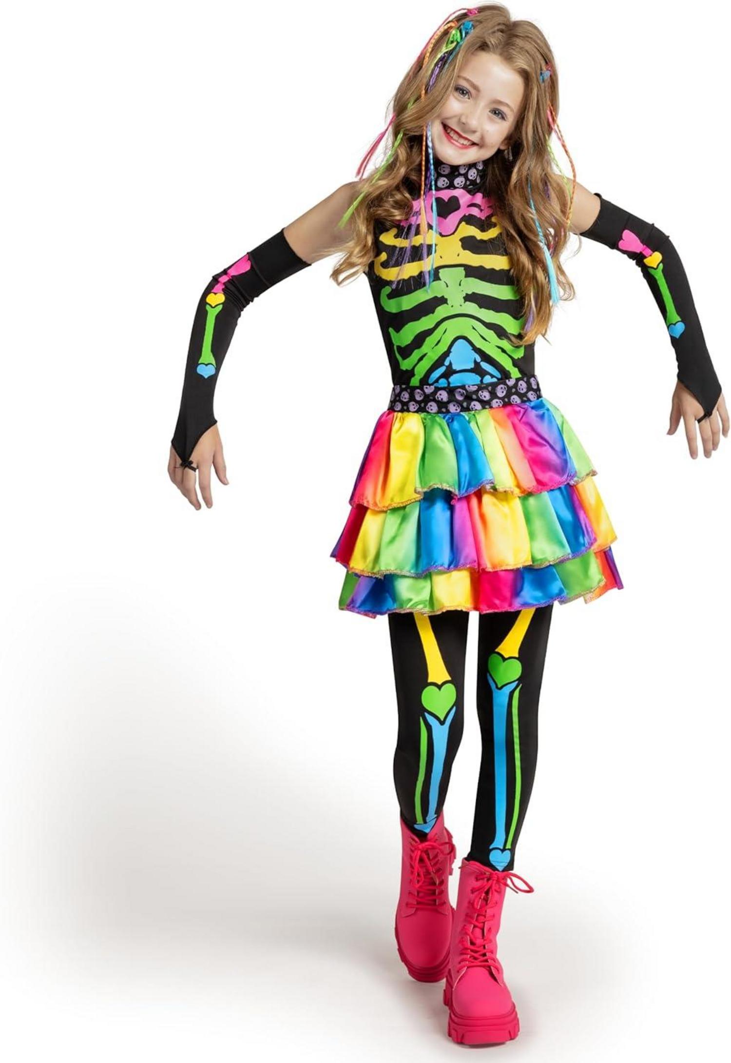 Spooktacular Creations Buntes Mädchen Skelett Kostüm Set für Halloween