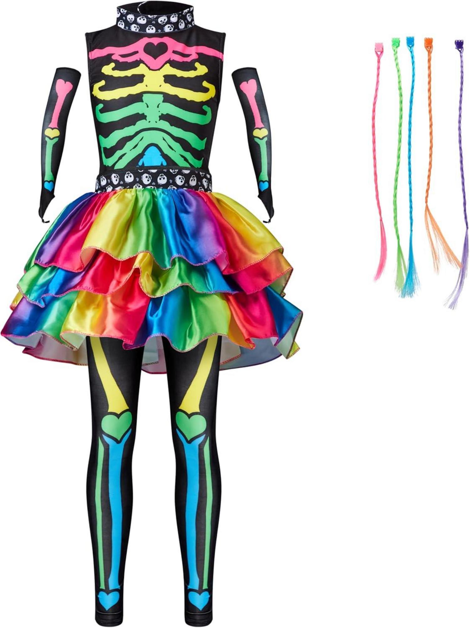 Spooktacular Creations Buntes Mädchen Skelett Kostüm Set für Halloween