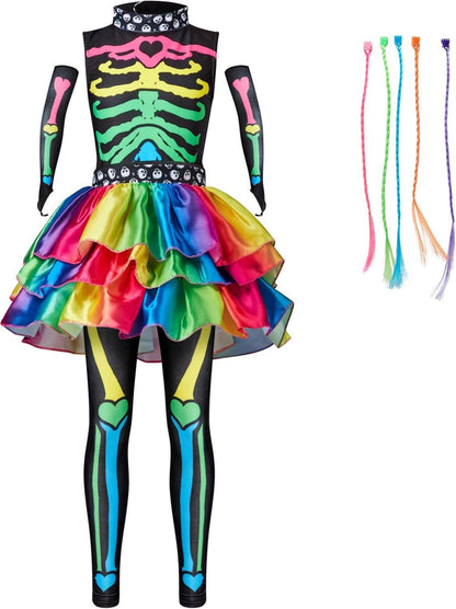 Spooktacular Creations Buntes Mädchen Skelett Kostüm Set für Halloween