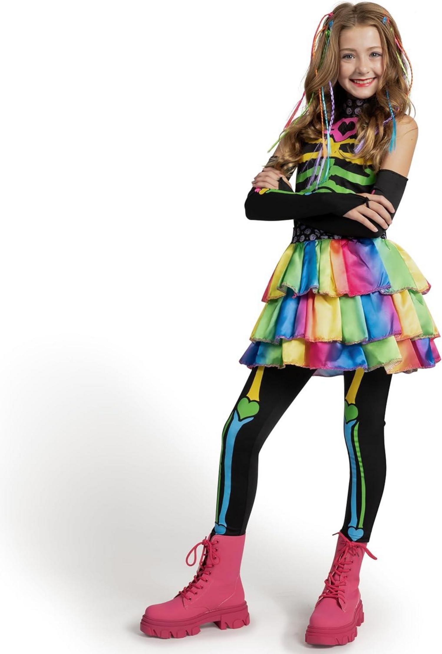 Skelett Deluxe Mädchen Kostüm-Set für Halloween Partys und Dress Up, Größe Small