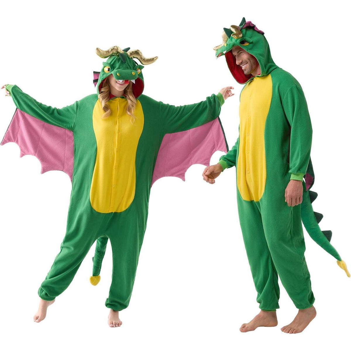 Drachen Pyjama Erwachsene - Plüsch Kostüm für Halloween & Cosplay