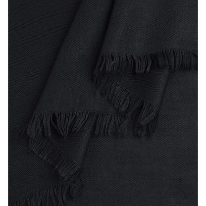 Damen Halstuch Baumwolle Quadratisch mit Fransen Schwarz 140x140cm