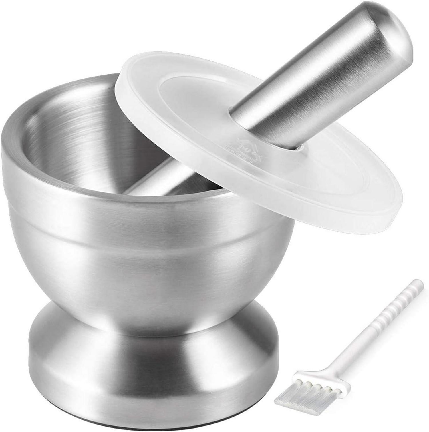 Edelstahl Mörser Stößel Set mit Deckel 10cm Durchmesser