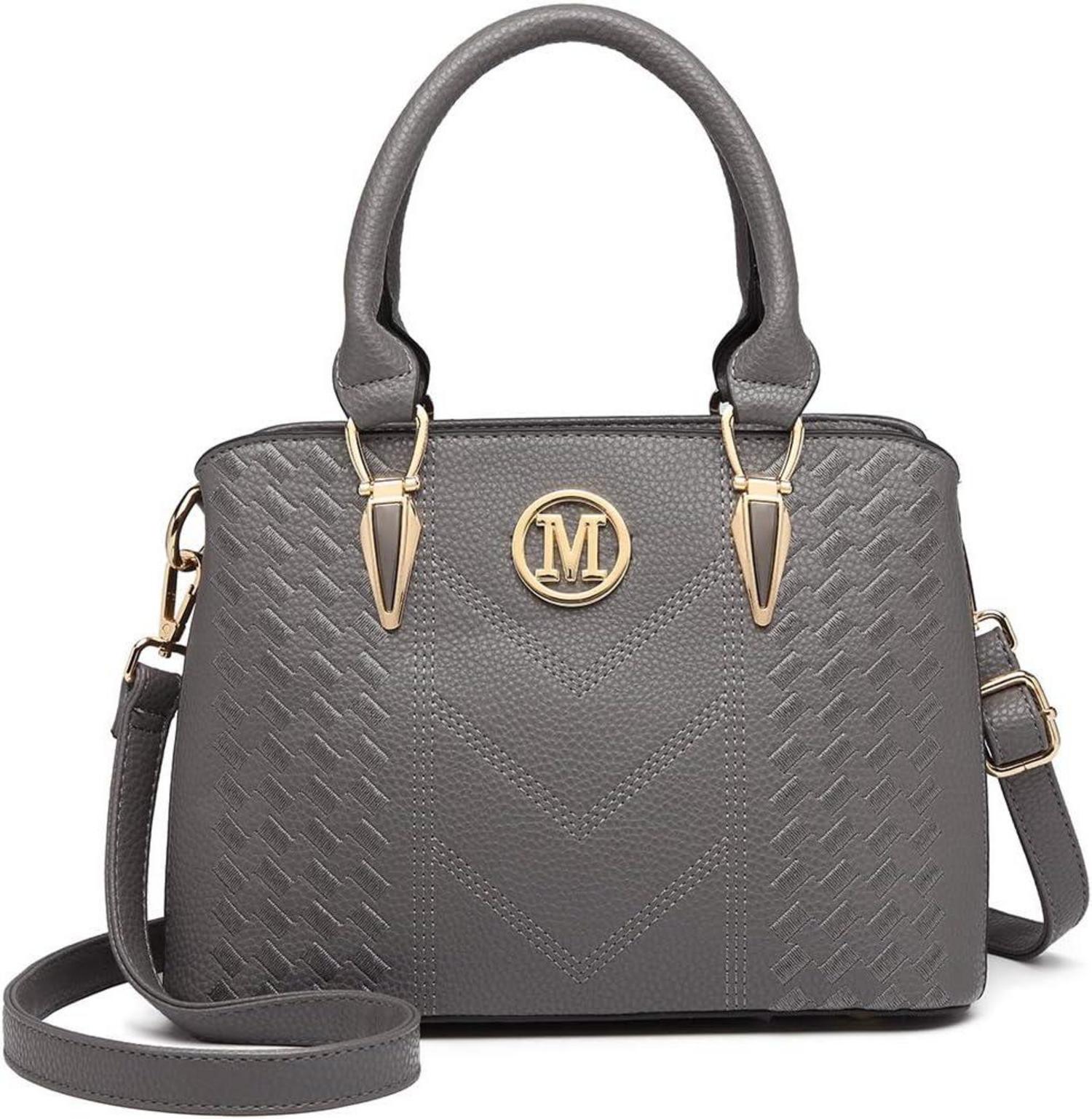 Elegante Mittelgroße Damen Handtasche Lychee Muster Grau