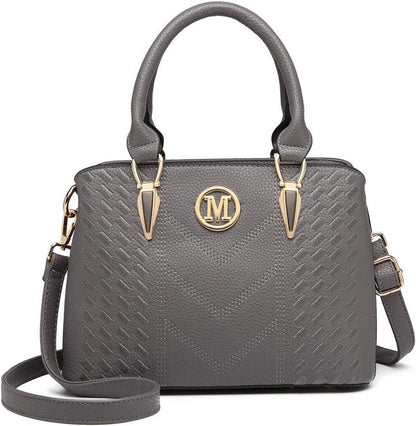 Elegante Mittelgroße Damen Handtasche Lychee Muster Grau