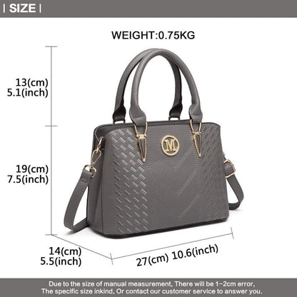 Miss Lulu Damen Handtasche Mittelgroß Grau Lychee Muster PU-Leder Schultertasche