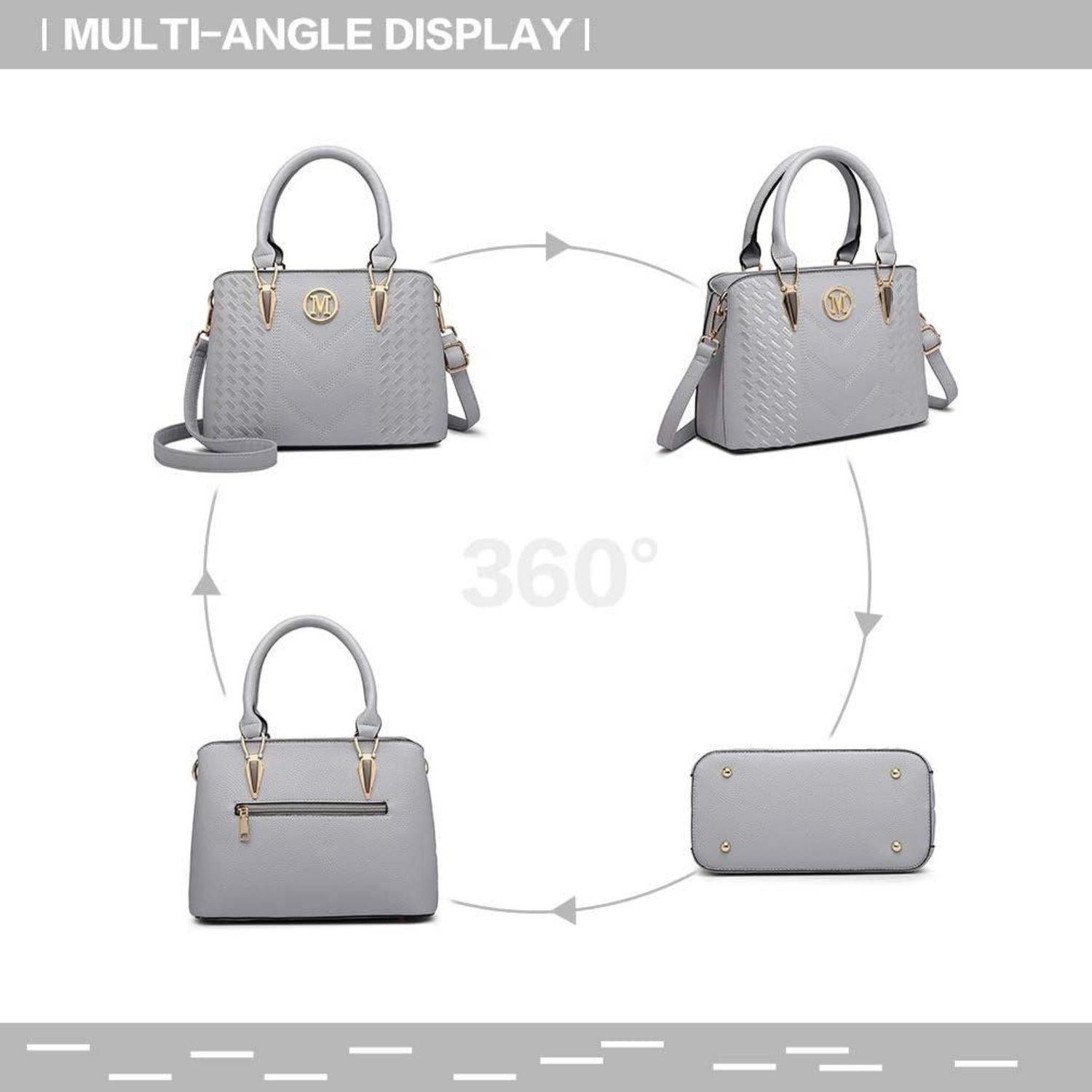 Damen Handtasche Mittelgroß Lychee Muster Kunstleder Hellgrau