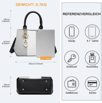 Miss Lulu Damen Handtasche Multicolor Elegant Mittelgroß Echtleder Henkeltasche