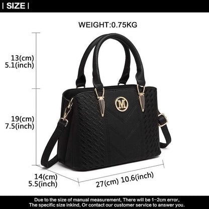 Damen Handtasche Lychee Muster Schultertasche Mittelgroß Schwarz