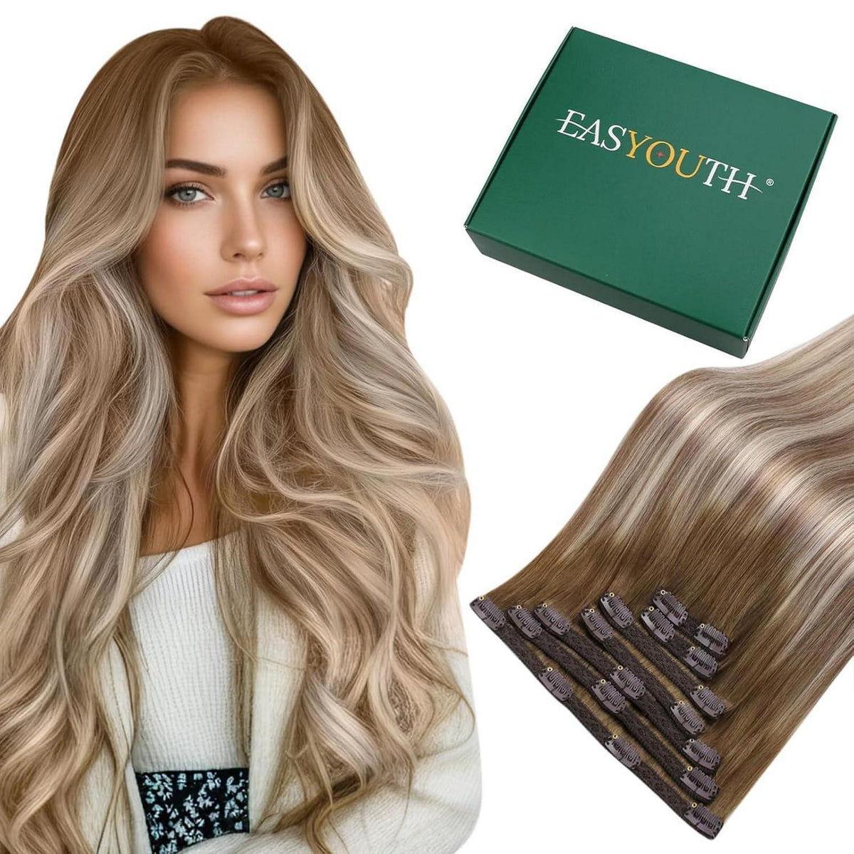 Echthaar Clip-in Extensions Ombre Blond bis Dunkelbraun