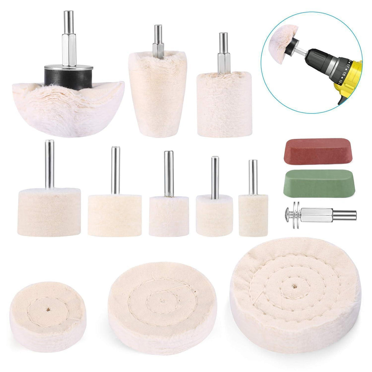 Polieraufsatz Set für Akkuschrauber, 14tlg. Polierpaste & Bürsten