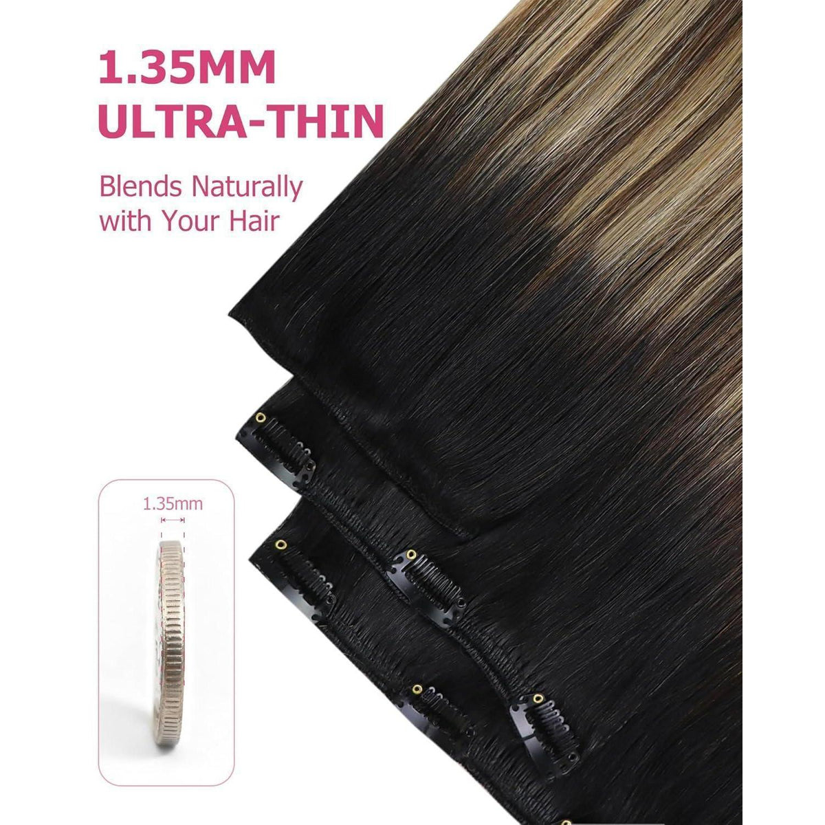 Clip-in Echthaar Extensions Schwarz Balayage Braun Blond