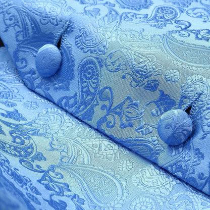 Herren Anzugweste mit Krawatte und Einstecktuch Paisley Blau XXL