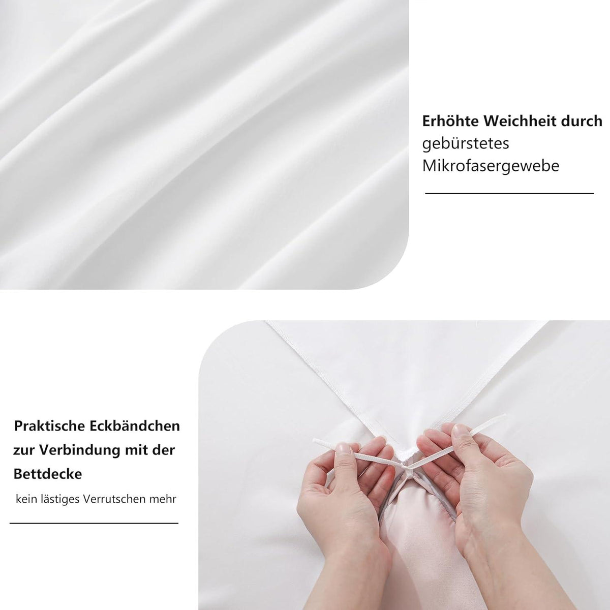 Bettwäsche 135x200 Weiß 4tlg Mikrofaser Reißverschluss