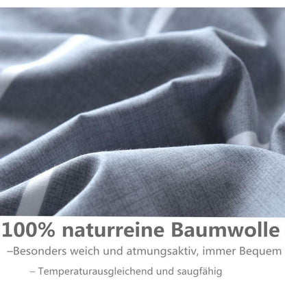 Bettwäsche Baumwolle 135x200 Grau Gestreift Reißverschluss