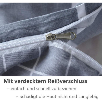 Bettwäsche Baumwolle 135x200 Grau Gestreift Reißverschluss