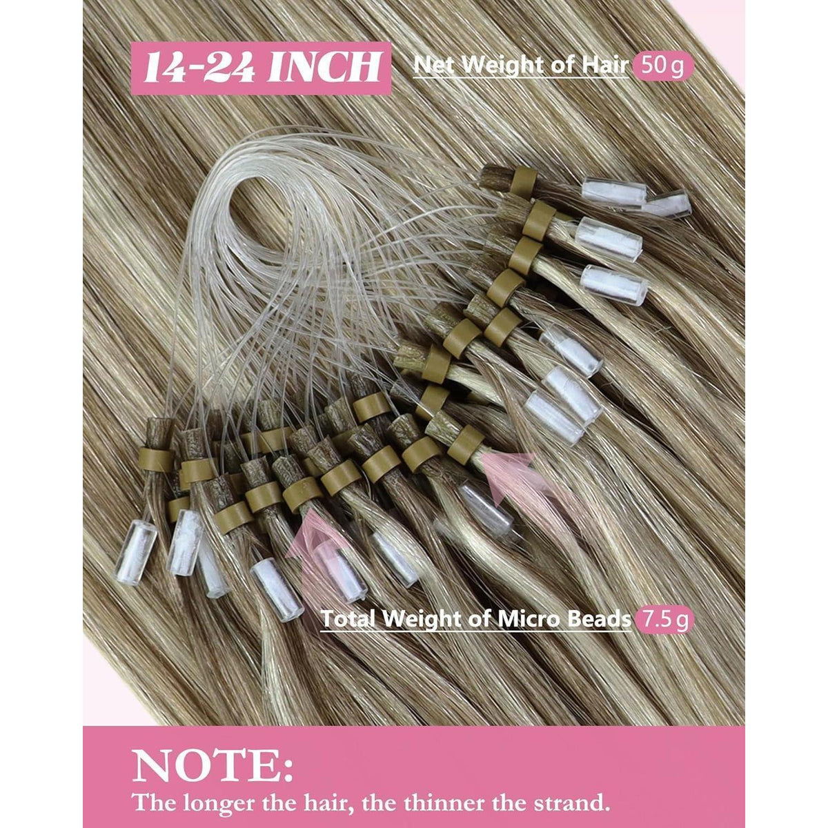 Echthaar Micro Ring Extensions Hellbraun 45cm