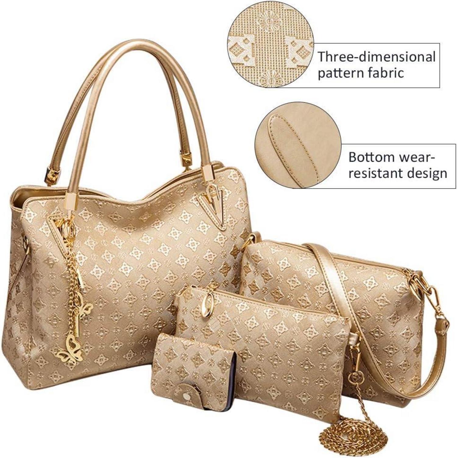 Pahajim Damen Handtaschen Set 4-teilig Mittelgroß, PU-Leder, Shopper, Umhängetasche, Clutch, Geldbörse