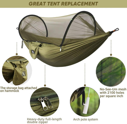 NATUREFUN Ultra-Light Reisecamping Hängematte Moskitonetz 300 kg Tragkraft Armeegrün