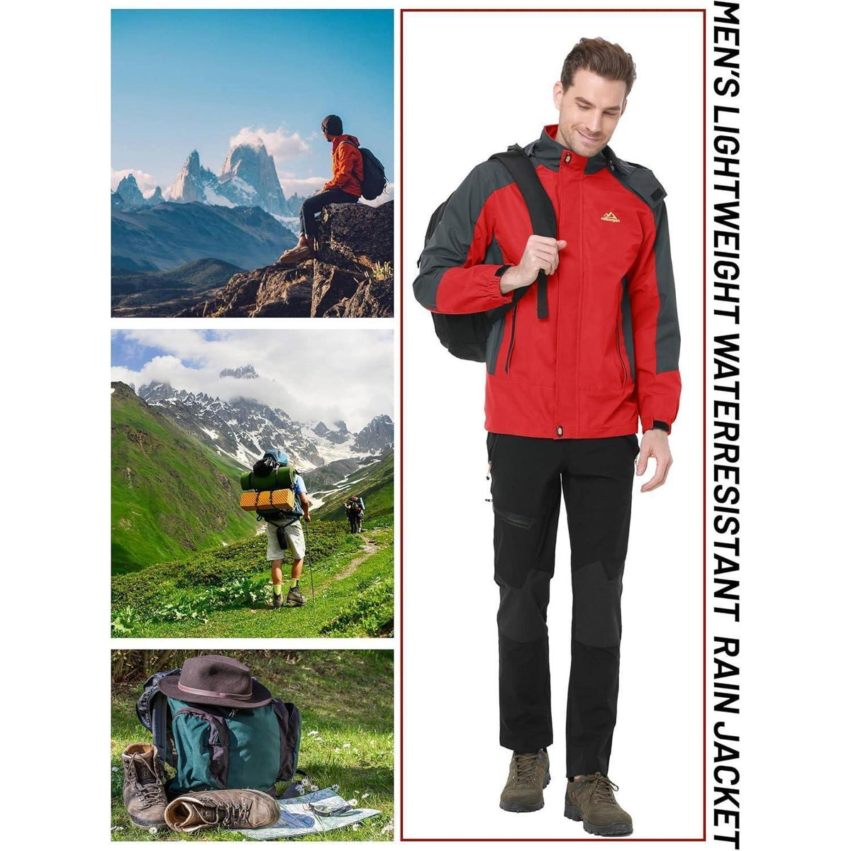Herren Übergangsjacke Wasserabweisend mit Kapuze Rot XL
