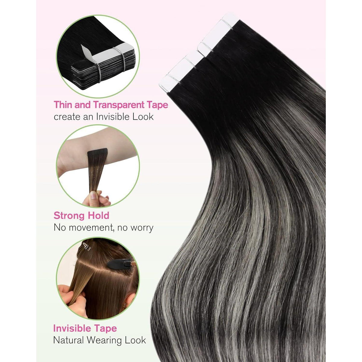 Braune Ombre Tape Extensions Echthaar 50cm – Remy Glatt