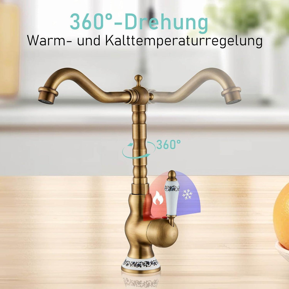 Retro Waschtischarmatur Messing mit Keramik-Kartusche