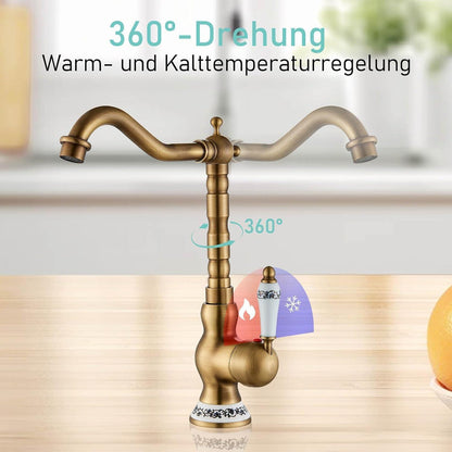 Retro Waschtischarmatur Messing mit Keramik-Kartusche