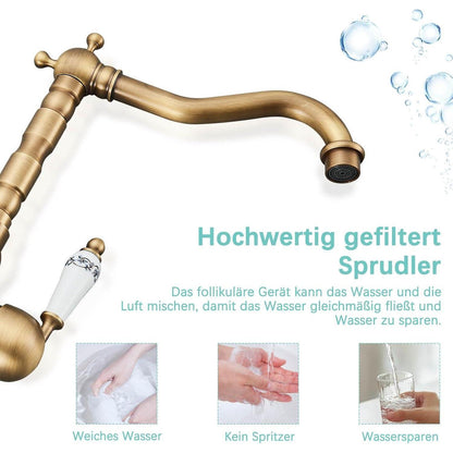 Retro Waschtischarmatur Messing mit Keramik-Kartusche