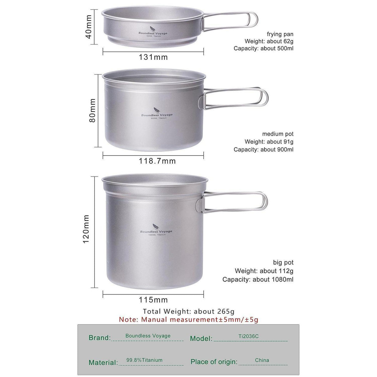 Camping Kochset aus Titan – 3-teilig für Outdoor & Reisen