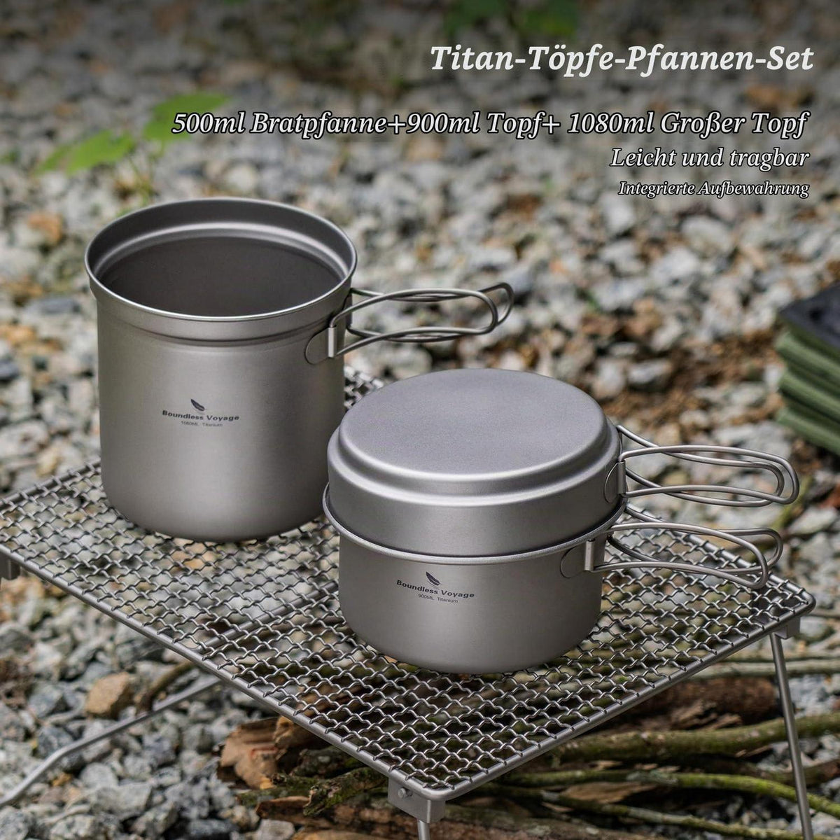 Camping Kochset aus Titan – 3-teilig für Outdoor & Reisen