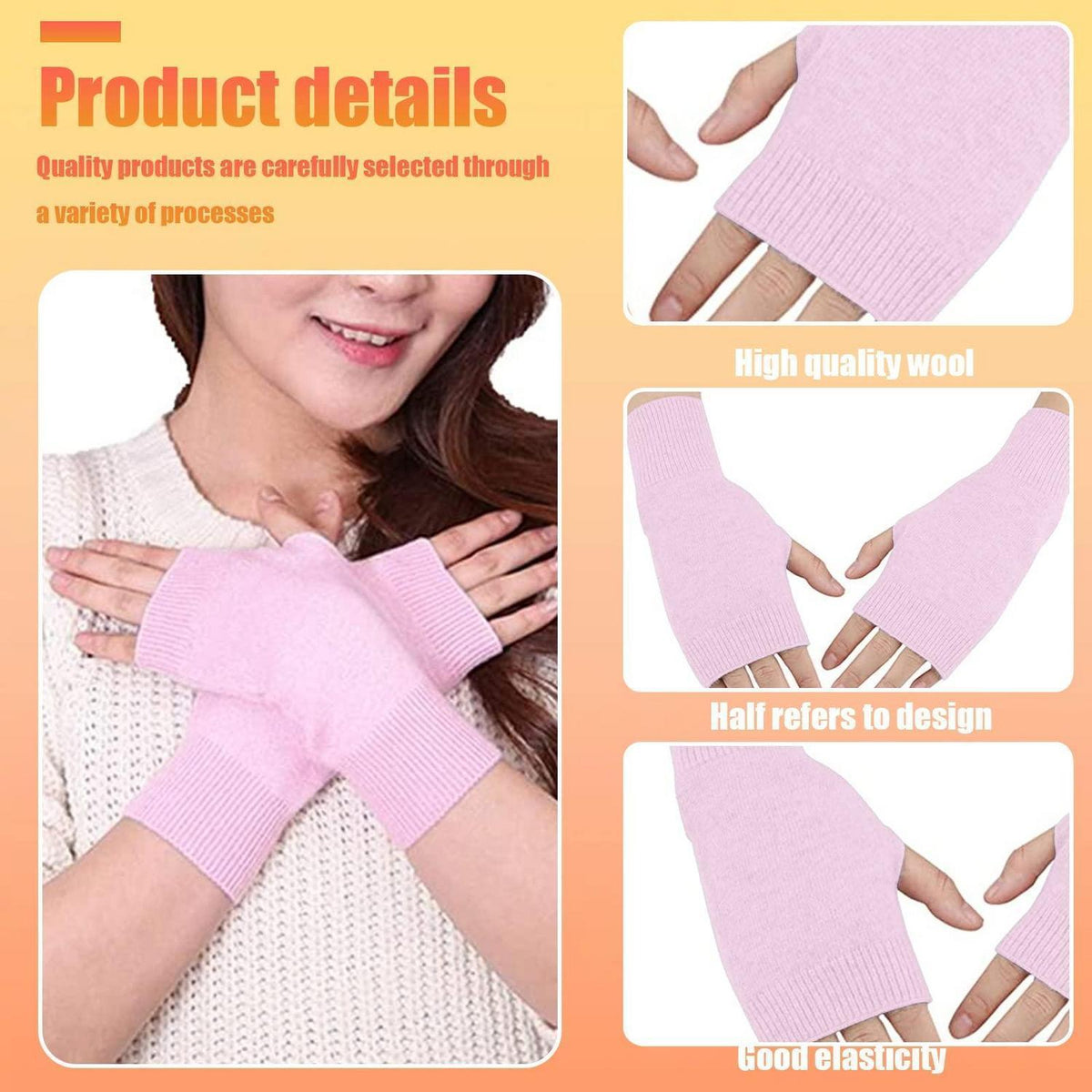 Damen Fingerlose Handschuhe Gestrickt Rosa