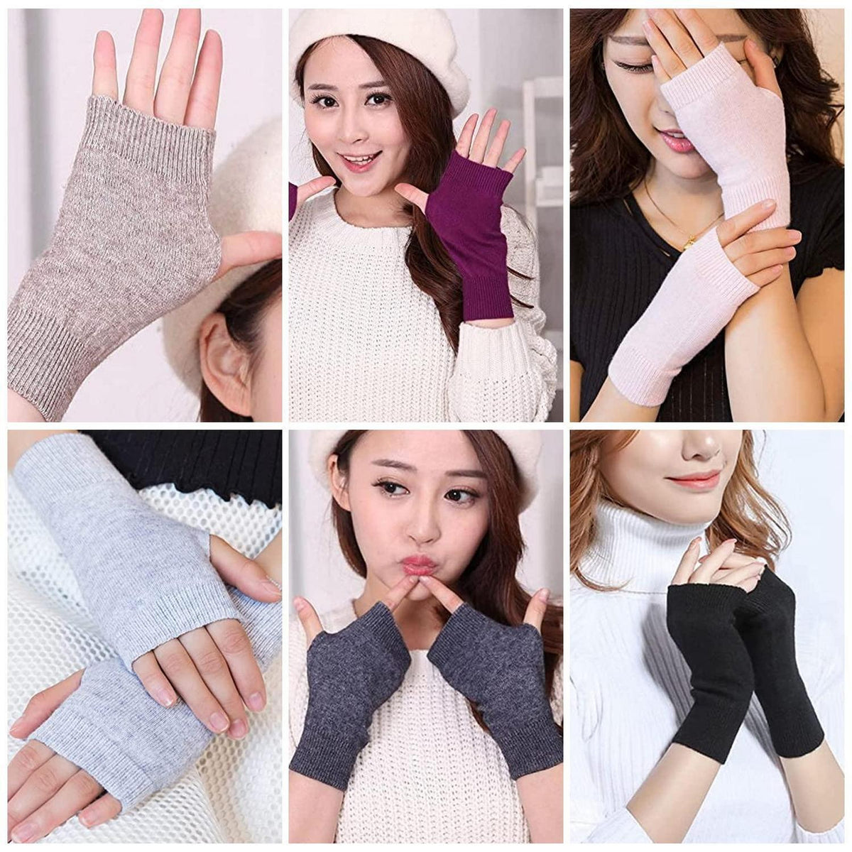 Damen Fingerlose Handschuhe Gestrickt Rosa