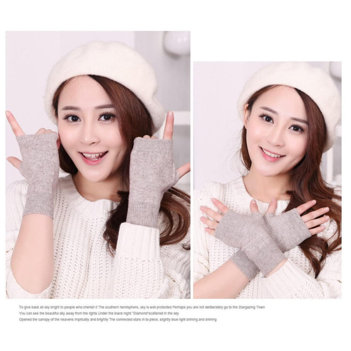 Damen Fingerlose Handschuhe Khaki Gestrickt Warm Kuschelweich