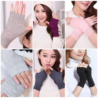 Damen Fingerlose Handschuhe Khaki Gestrickt Warm Kuschelweich