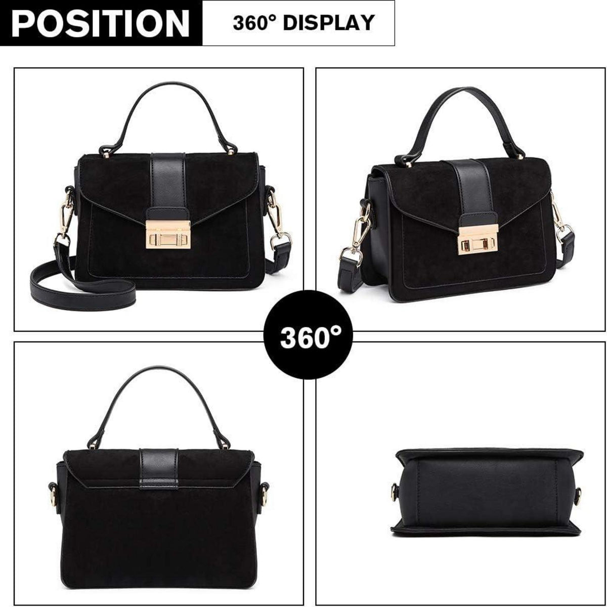 Damen Handtasche Umhängetasche Schultertasche Kunstleder Schwarz