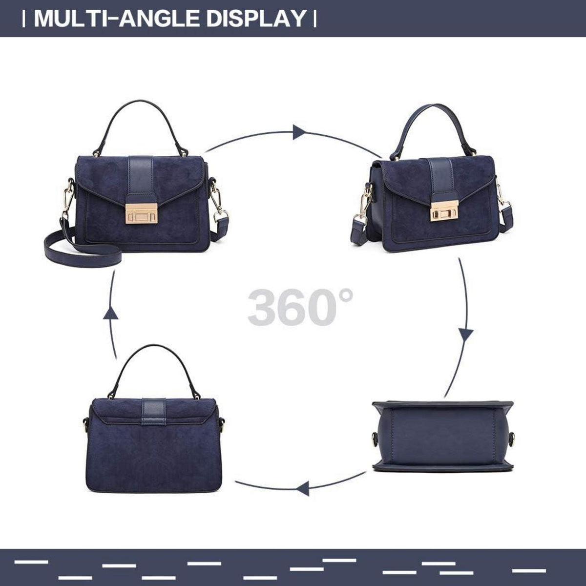 Damen Handtasche Kunstleder Umhängetasche Schultertasche Schwarz