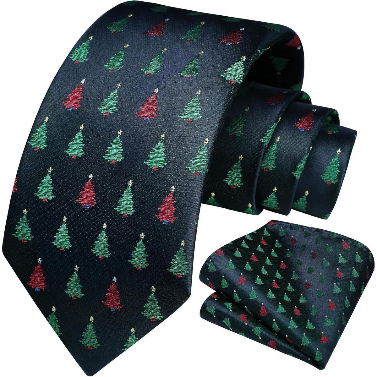 Herren Weihnachts Krawatte & Einstecktuch Set mit Baum Muster
