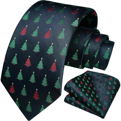 Herren Weihnachts Krawatte & Einstecktuch Set mit Baum Muster