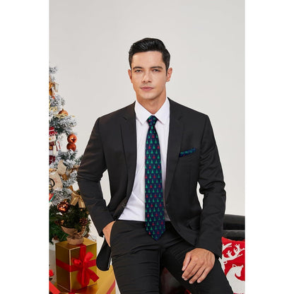 Herren Weihnachts Krawatte & Einstecktuch Set mit Baum Muster