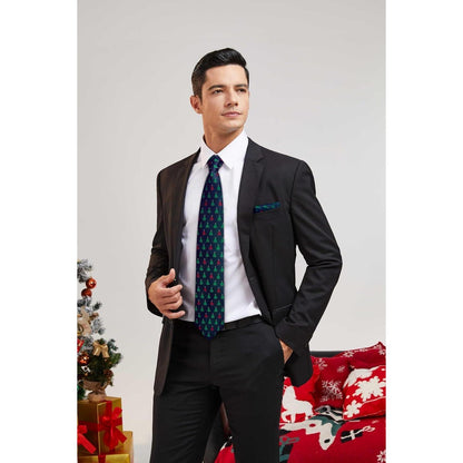 Herren Weihnachts Krawatte & Einstecktuch Set mit Baum Muster