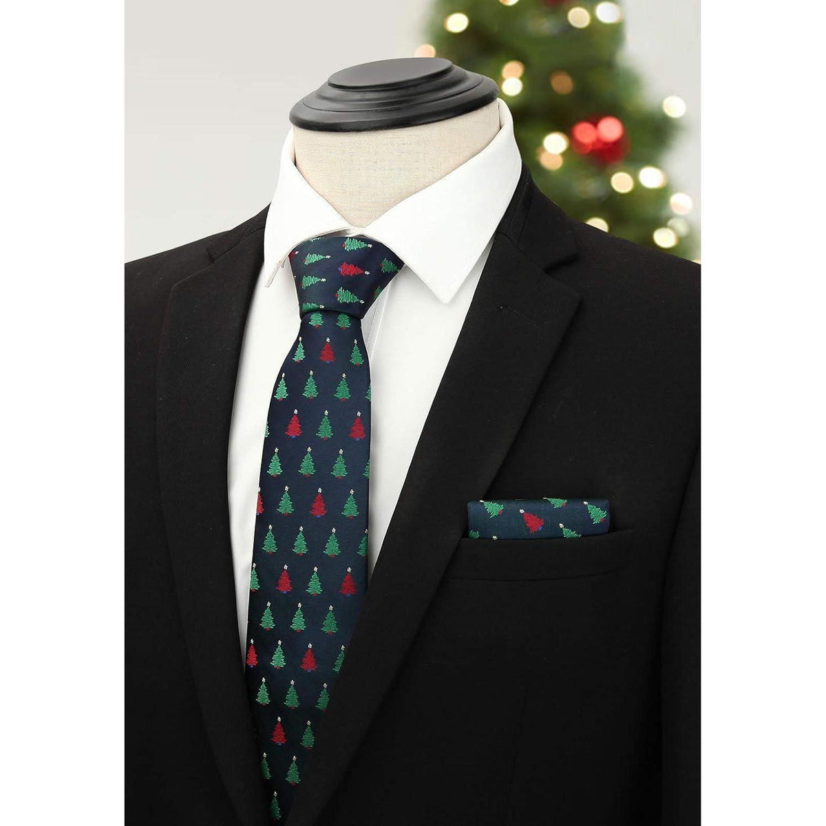 Herren Weihnachts Krawatte & Einstecktuch Set mit Baum Muster