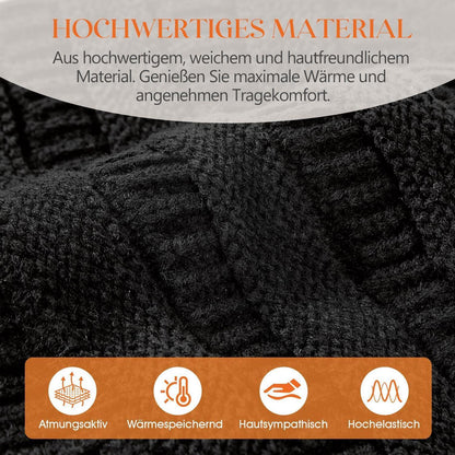 Grobstrick Mütze Damen Winter Beanie mit Fleece-Futter Schwarz
