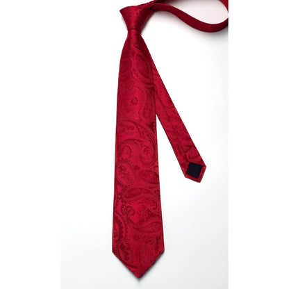 Krawatten-Set Paisley mit Einstecktuch für Herren – Rot