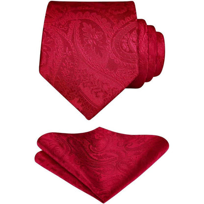Krawatten-Set Paisley mit Einstecktuch für Herren – Rot