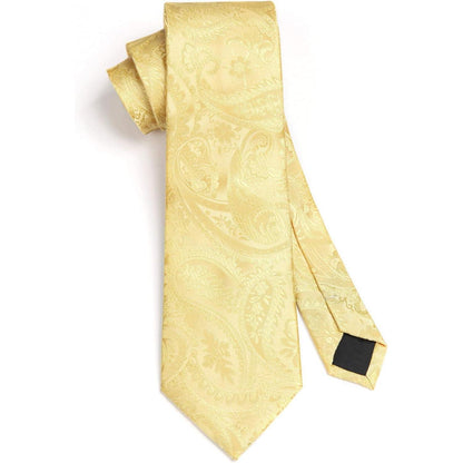 Herren Krawatten Set mit Einstecktuch Paisley Jacquard Gold