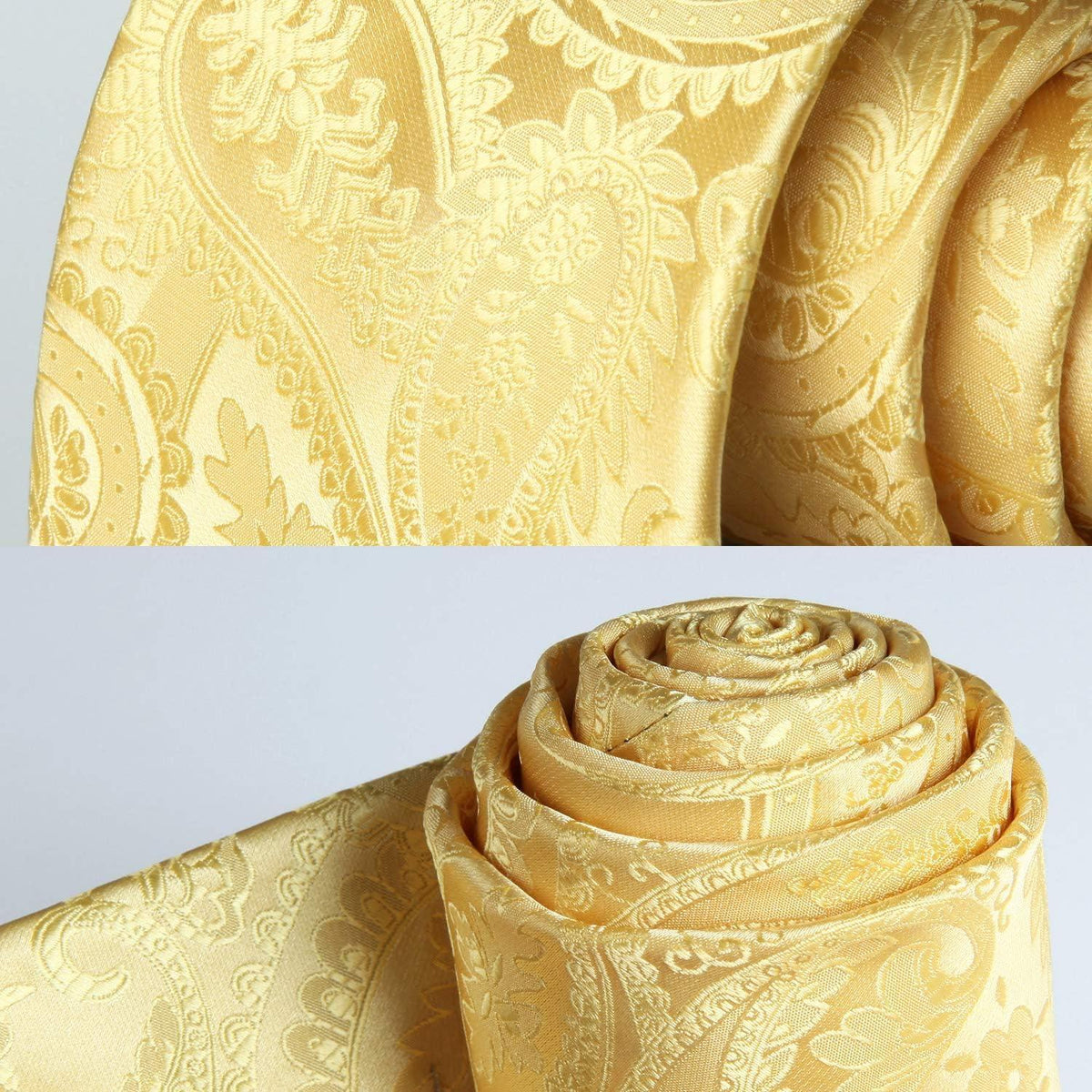 Herren Krawatten Set mit Einstecktuch Paisley Jacquard Gold