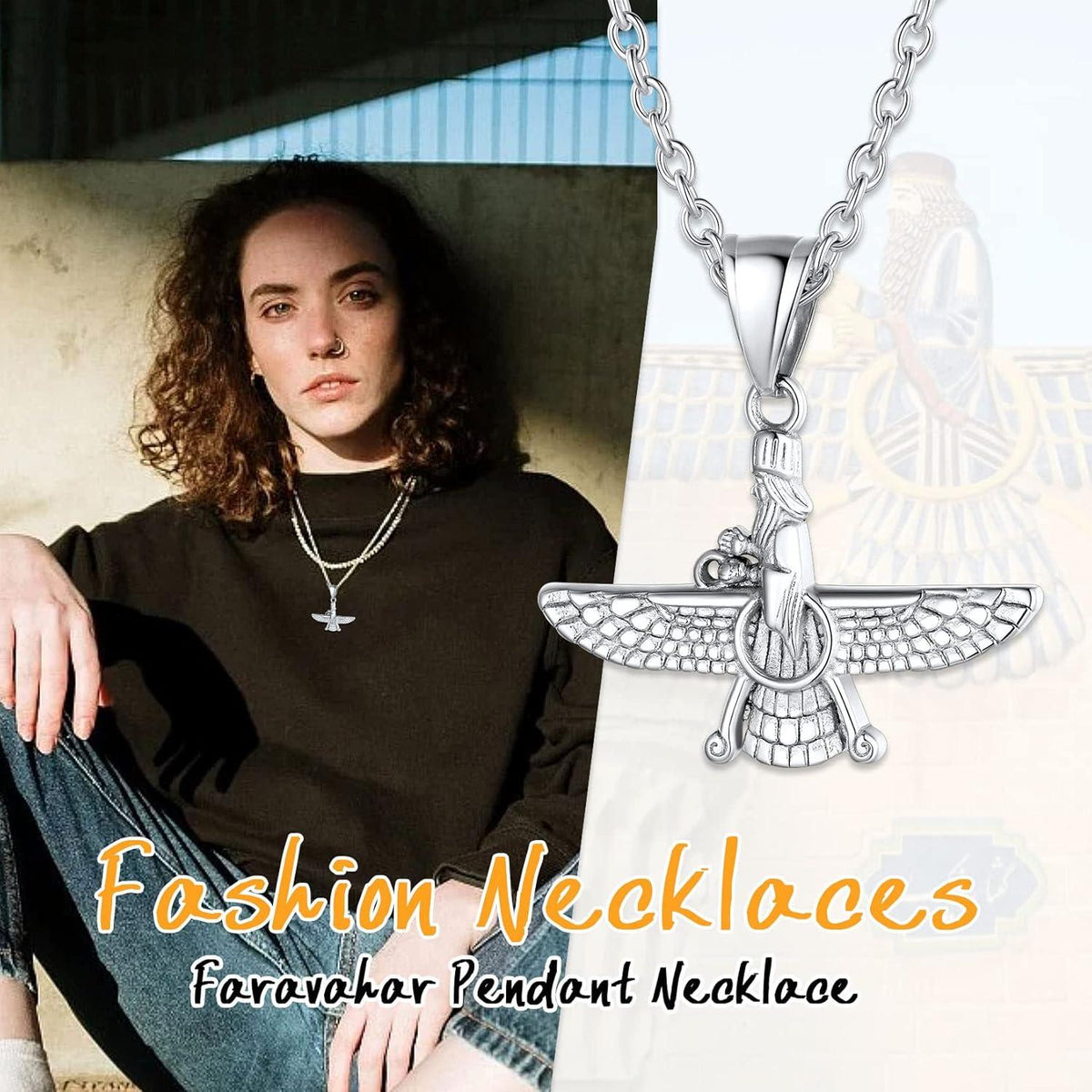 Faravahar Forouhar Anhänger Halskette Edelstahl Zoroastrismus Amulett